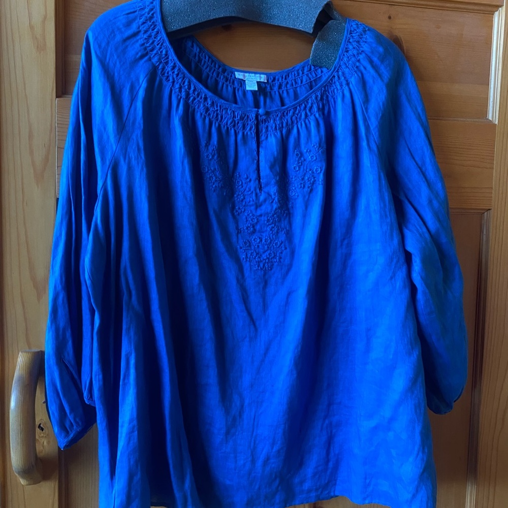 100% linen embroidered blouse never worn!